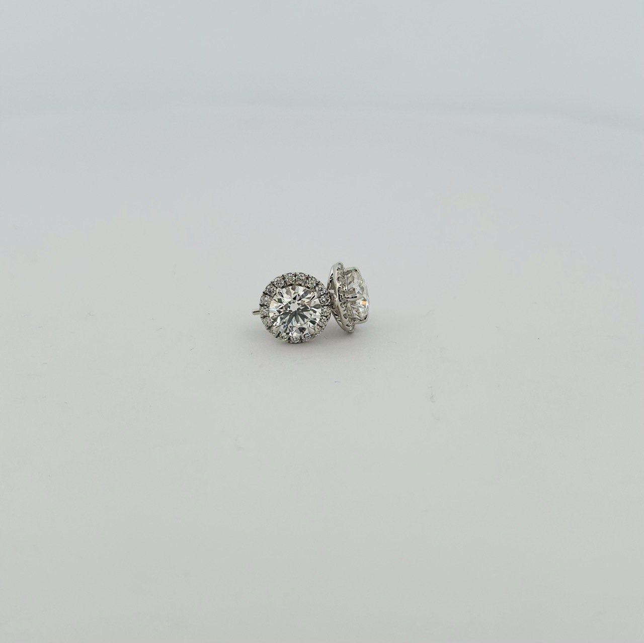 14K White Gold Halo Stud Diamond Earrings with 3.01CTW