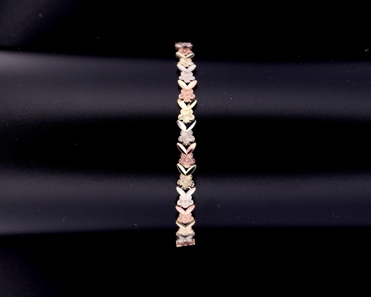 14K Three Color Gold Flower Chevron Bracelet - 5.7MM
