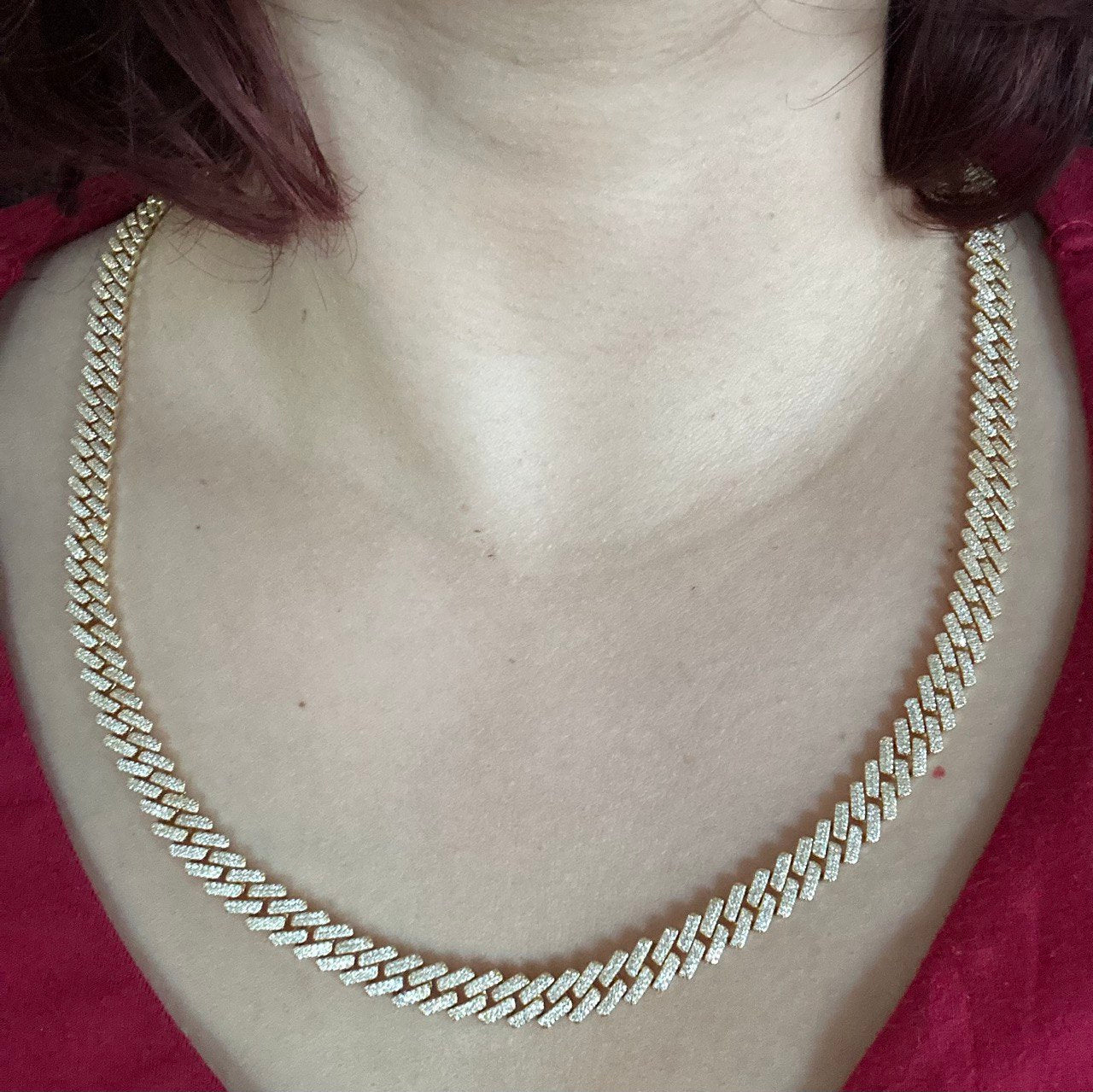 Sterling Silver Solid Miami Cuban Link Chain with VVS Moissanite Stones - 8MM