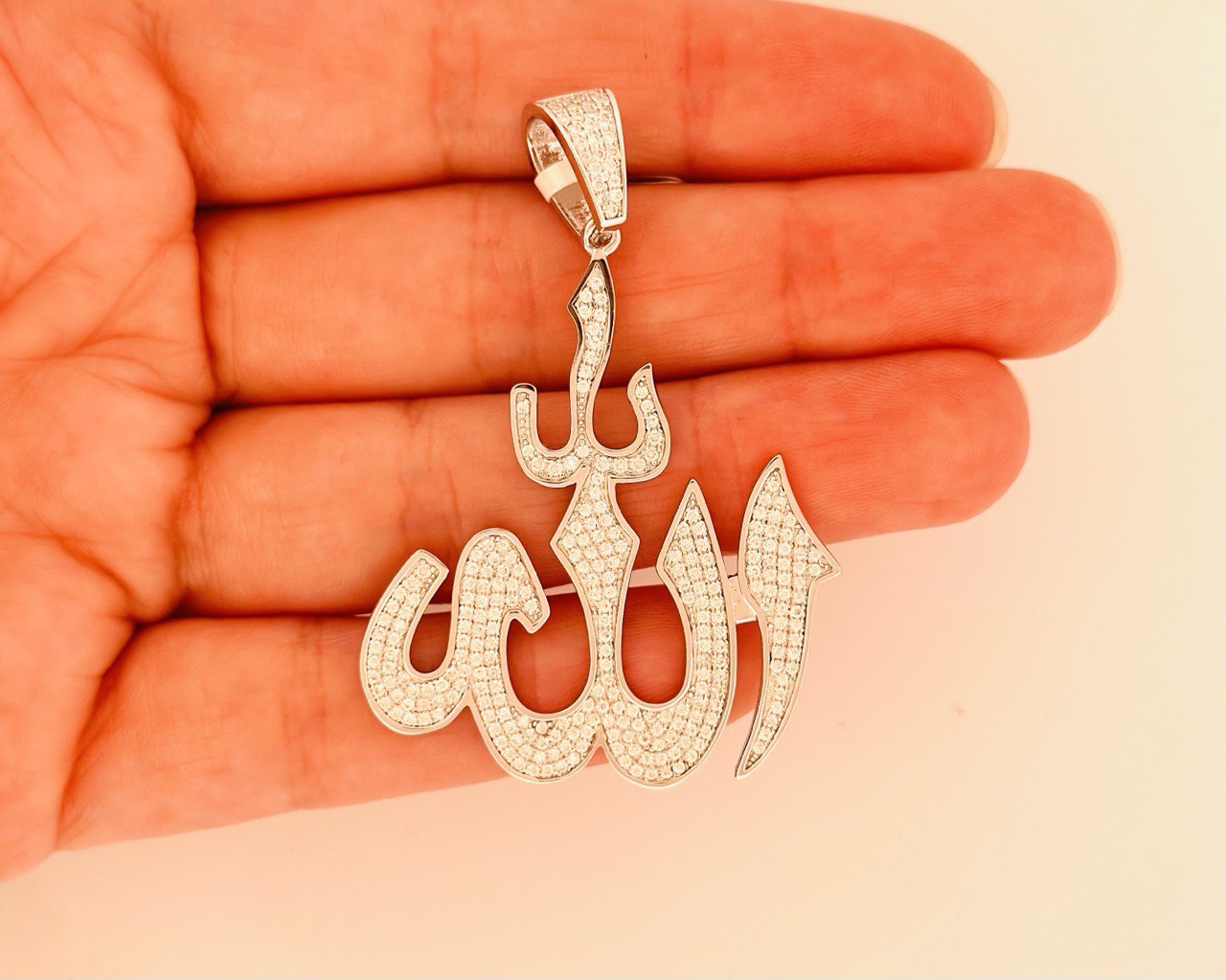Sterling Silver VVS Moissanite Allah Pendant,