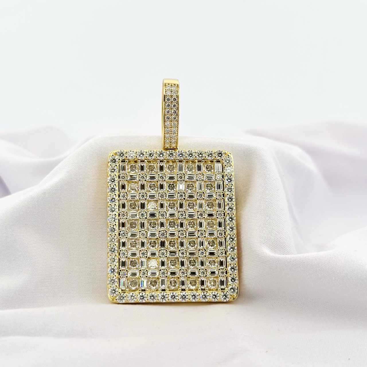 925 Sterling Silver Iced Rectangle Pendant with VVS Moissanite - 24.67ctw