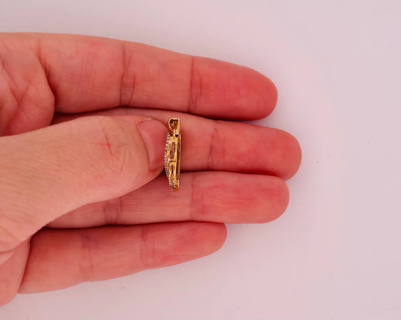 10K Yellow Gold Double Heart Charm with Diamonds  - 2