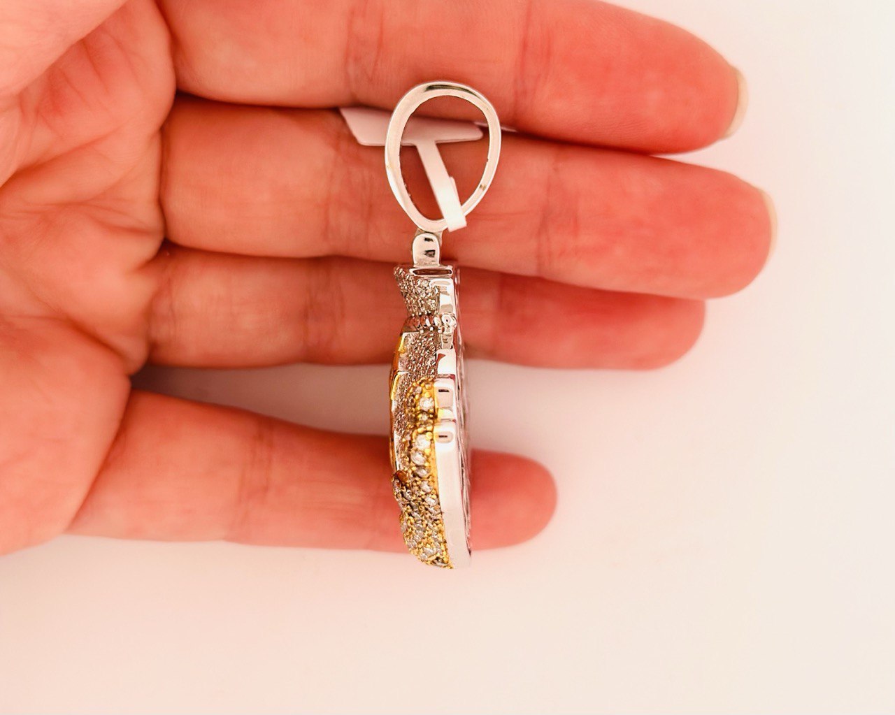 Sterling Silver VVS Moissanite Money Bag Pendant - Two Tone