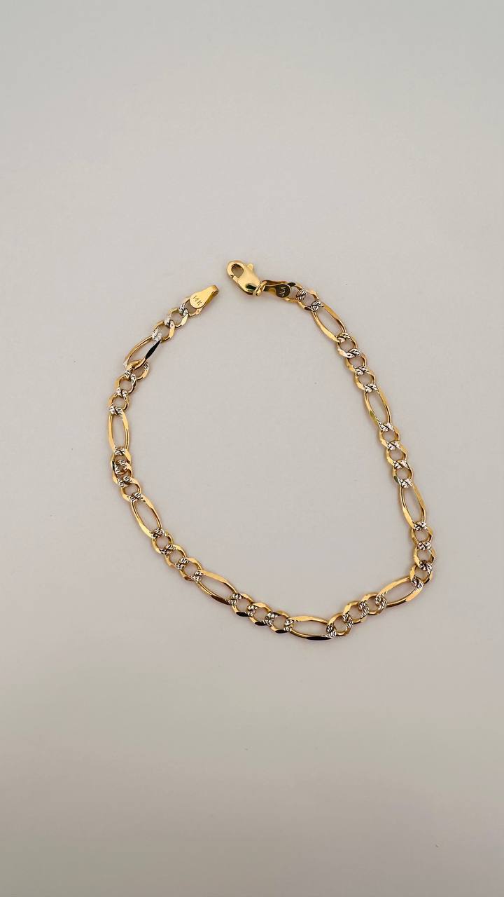 14K Yellow Gold Diamond Cut Figaro Bracelet - 4.5MM