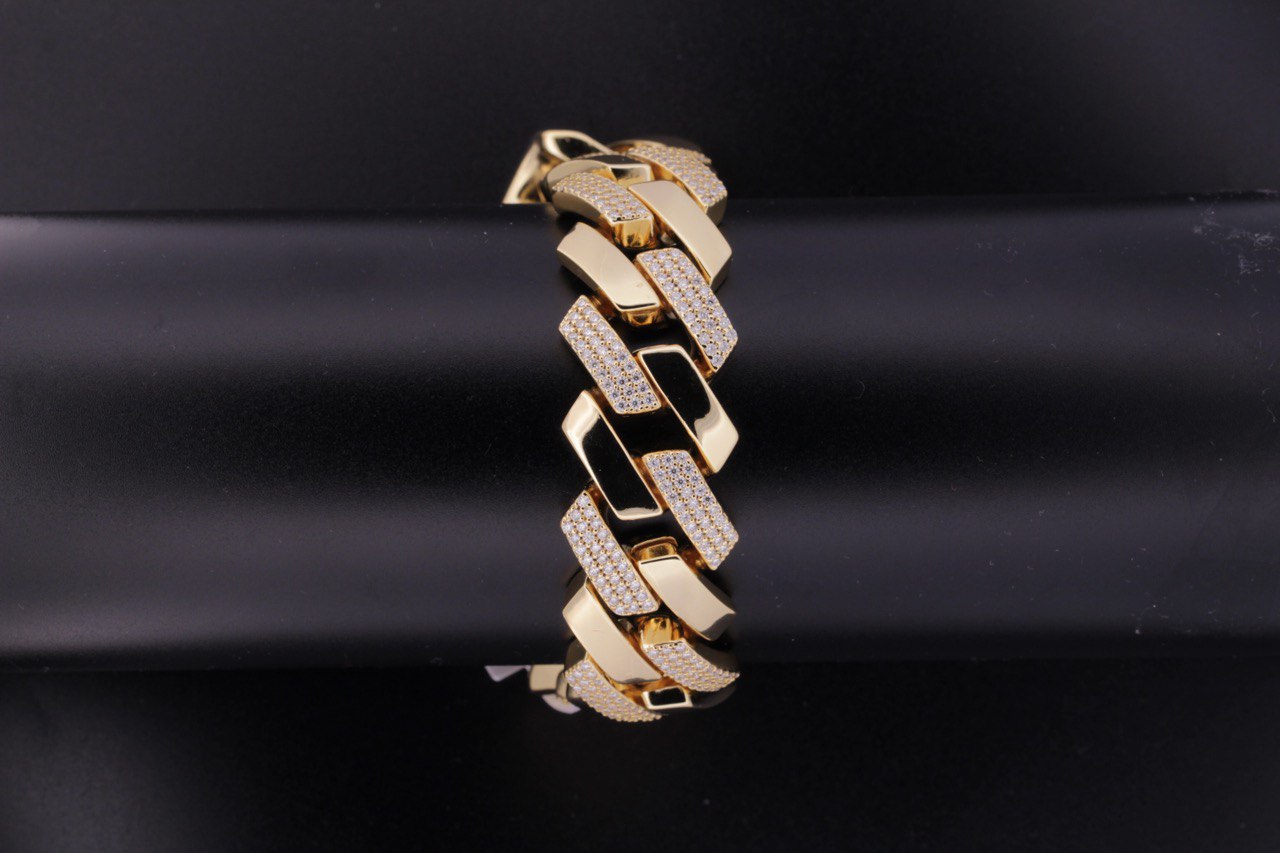 Sterling Silver Solid Miami Cuban Bracelet - 22mm, 10.9CT VVS Moissanite,