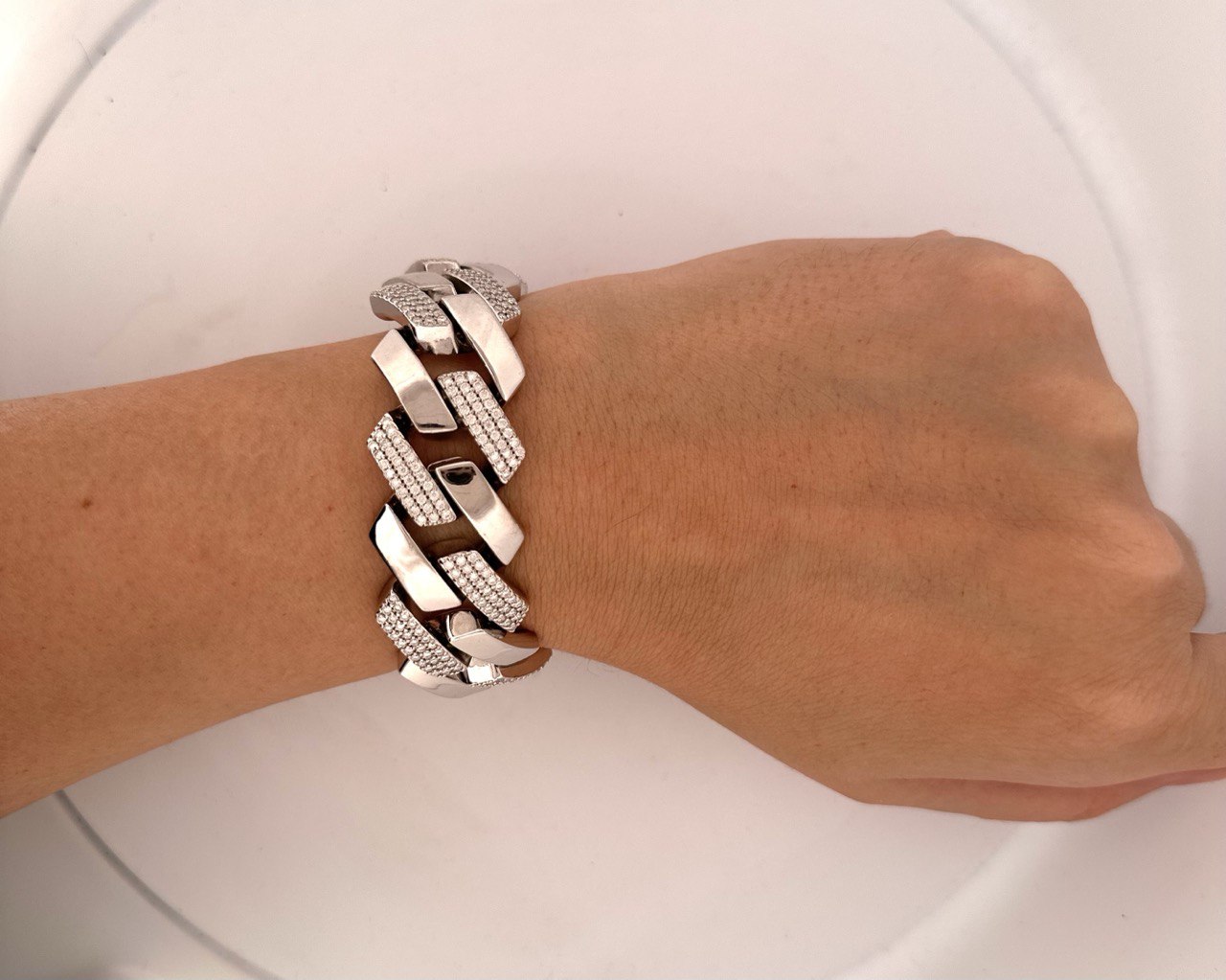 Sterling Silver Solid Miami Cuban Bracelet - 22mm, 10.9CT VVS Moissanite,