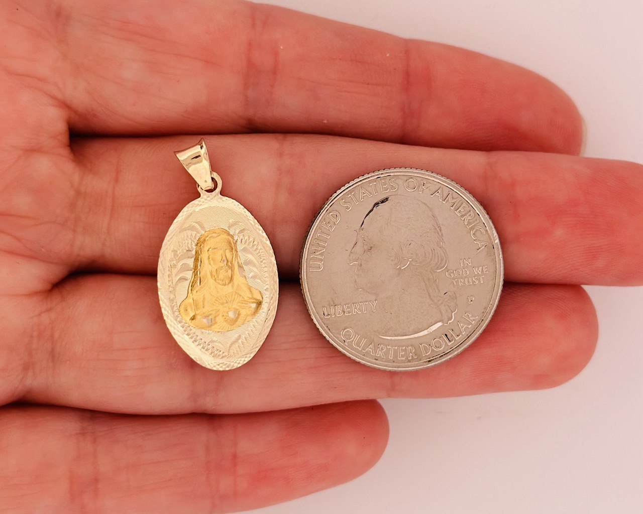14K Double-Sided Pendant - Jesus and Virgin Mary  - 2