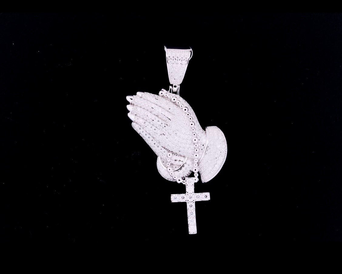 Sterling Silver Praying Hand Pendant with VVS Moissanite