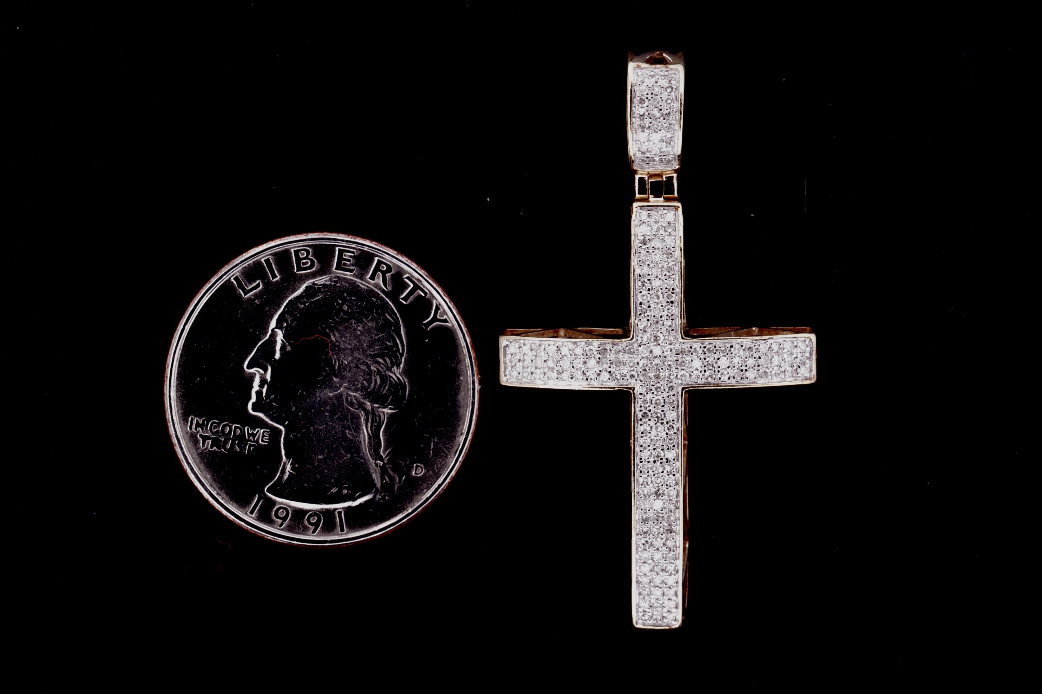 10K Yellow Gold Diamond Cross Pendant  - 3