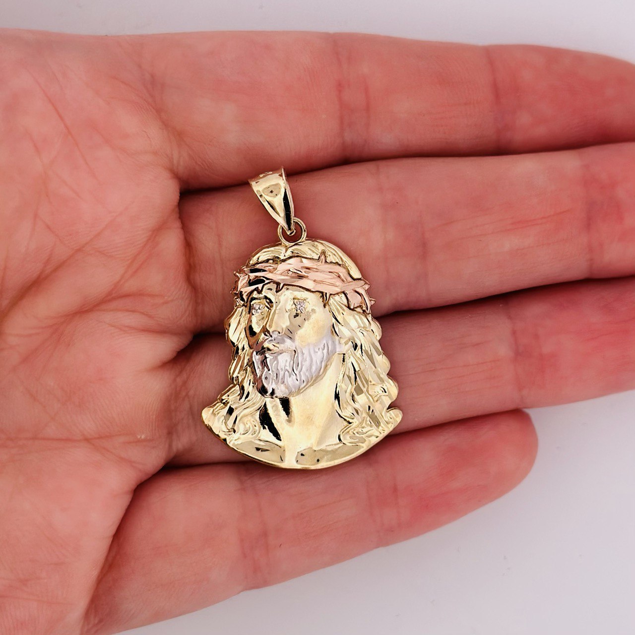14K Gold Jesus Pendant with Crown of Thorns