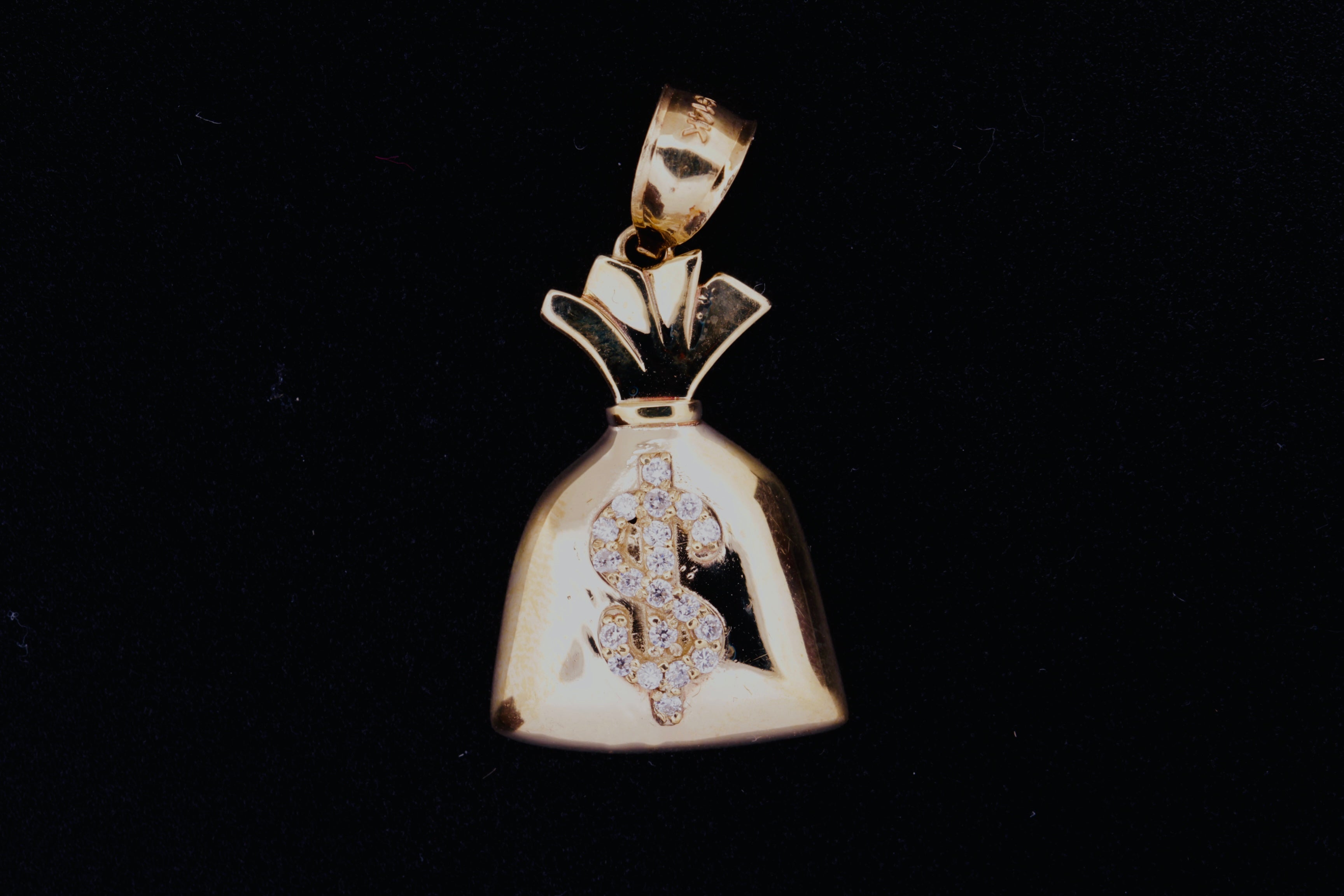 14K Money Bag Pendant with Diamonds