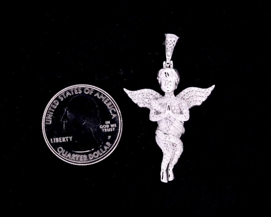 Sterling Silver Praying Angel Pendant with VVS Moissanite - Two Colors