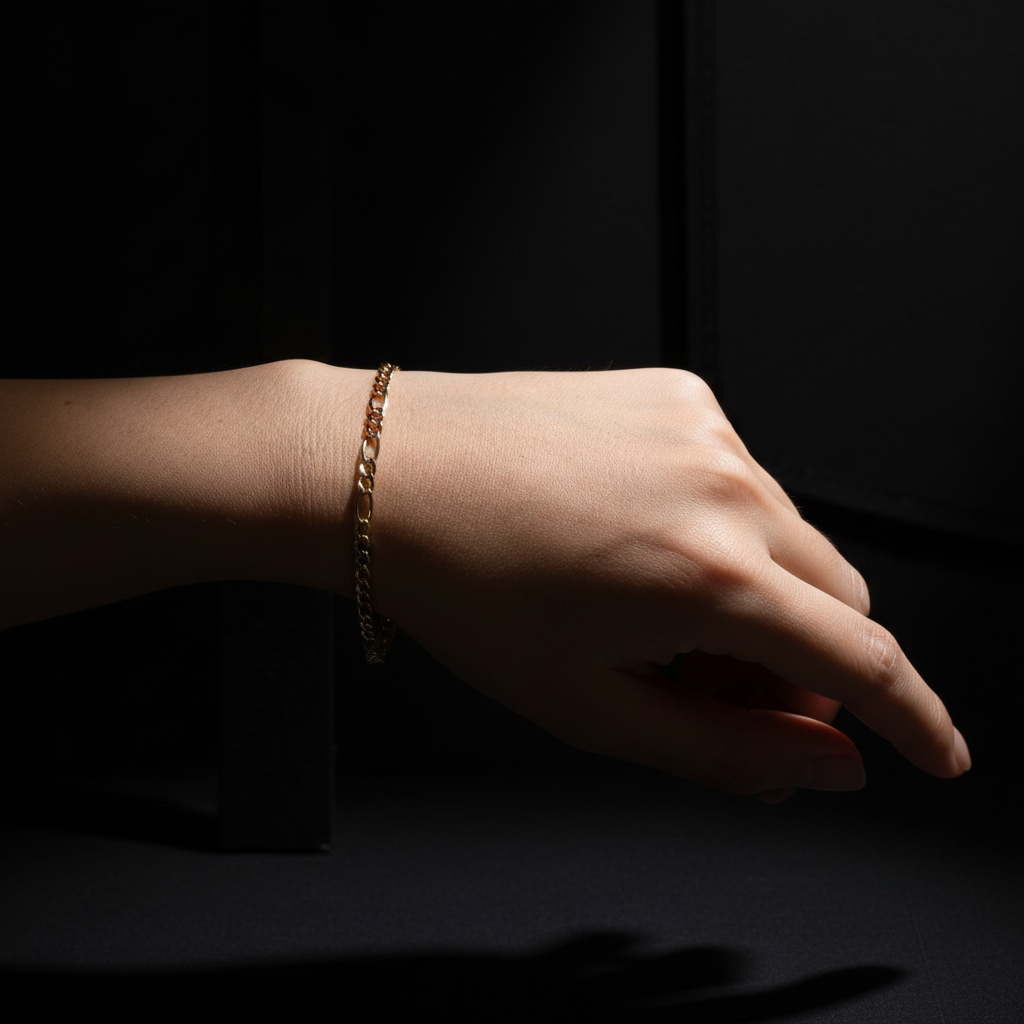 10K Three-Color Gold Figaro Bracelet – 4.2MM