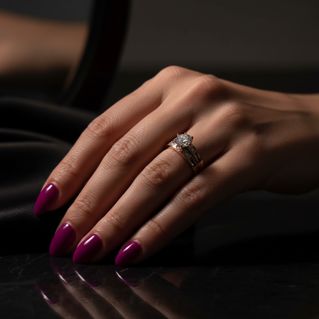 14K Round Diamond Ring And Band Set