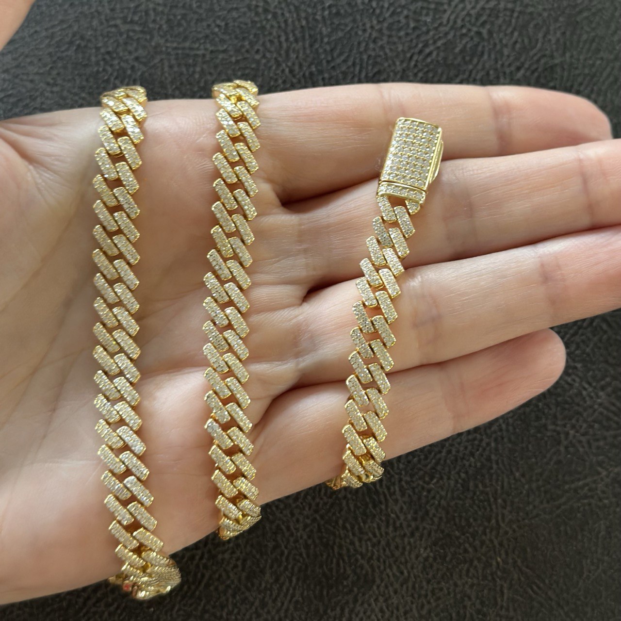 Sterling Silver Solid Miami Cuban Link Chain with VVS Moissanite Stones - 8MM