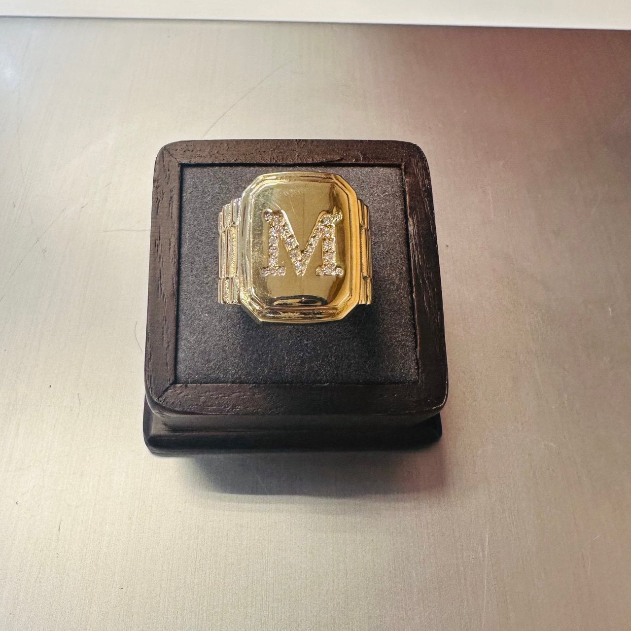 14K Yellow Gold “M” Initial Ring - SI Natural Diamonds