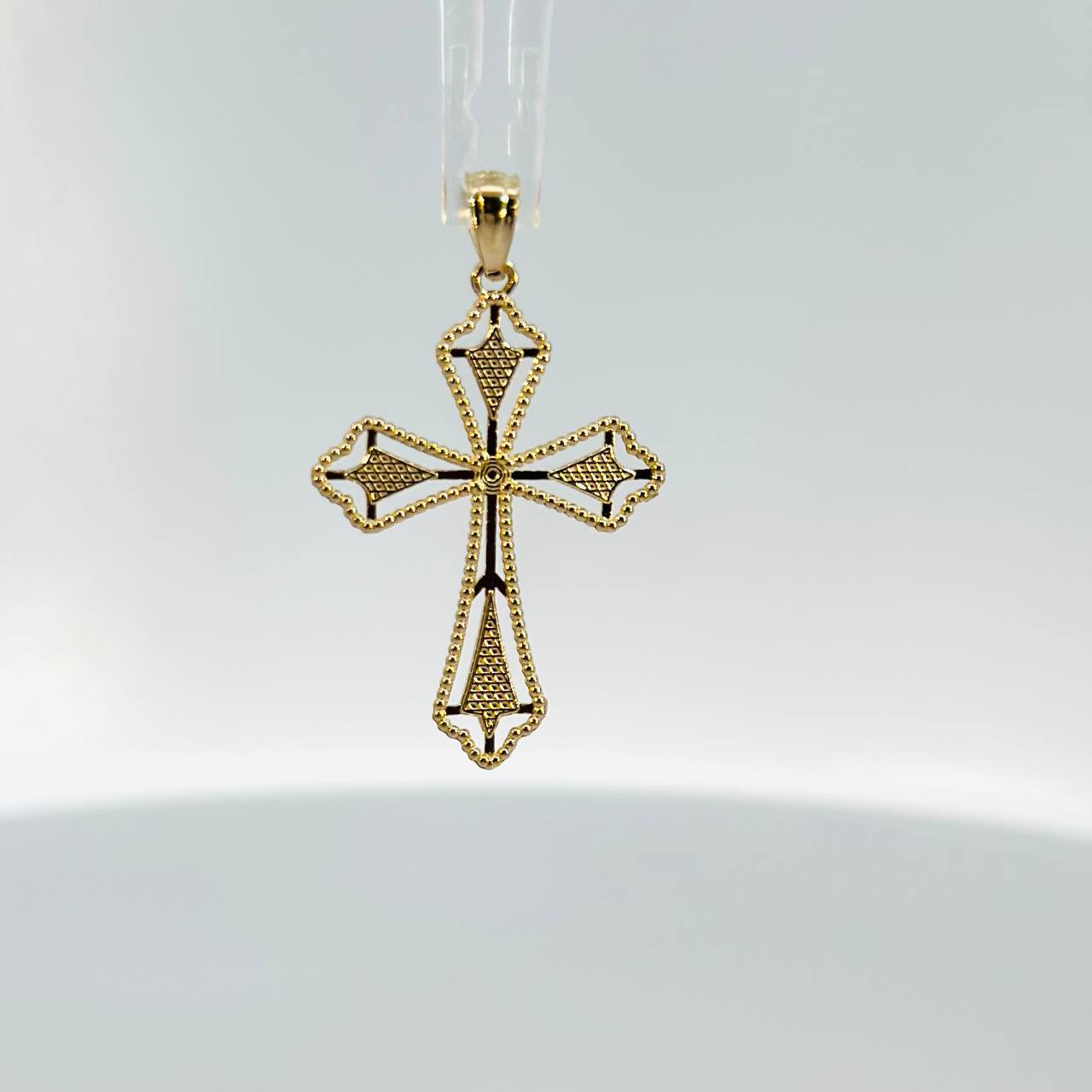 14K Yellow Gold Diamond Cut Cross Pendant  - 2