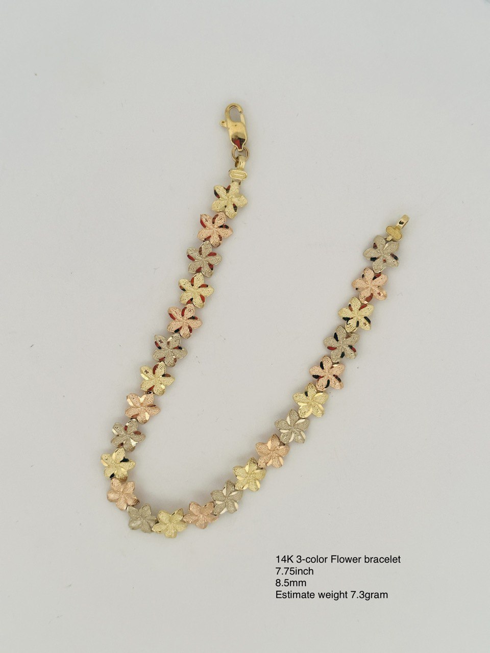 14K Three-Tone Gold Flower Bracelet - 8.5MM