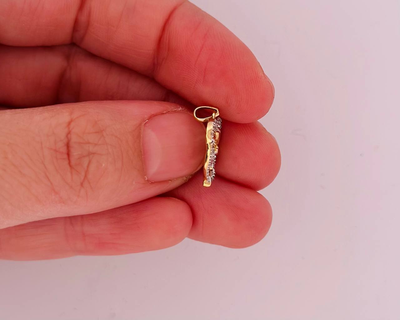 10K Yellow Gold Double Heart Charm with Diamonds  - 1
