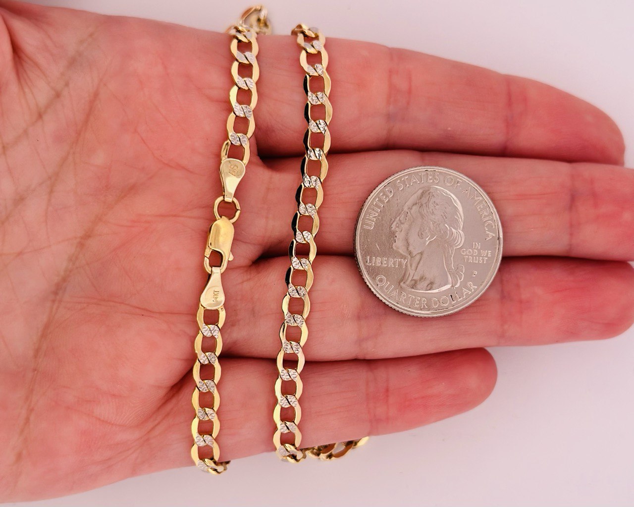 14K Yellow Gold Diamond-Cut Cuban Chain Necklace, 4mm