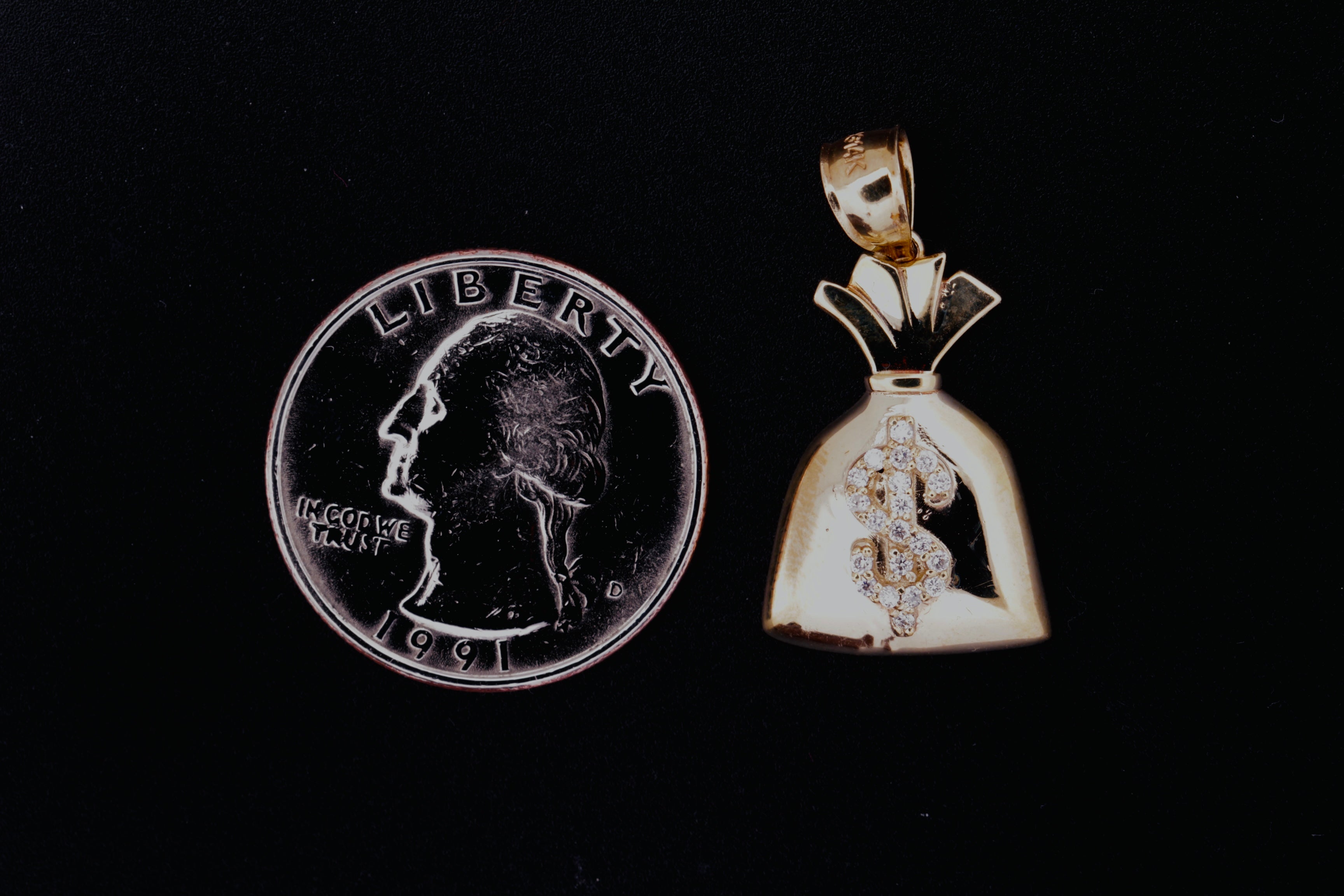 14K Money Bag Pendant with Diamonds
