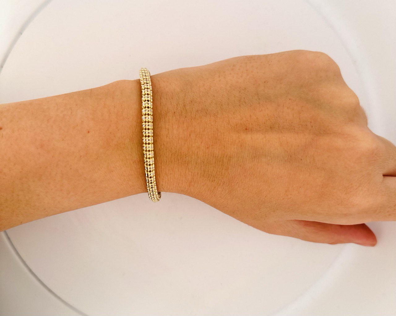 10K Two Tone Gold Diamond Cut Ice Chain Bracelet - 4.5MM