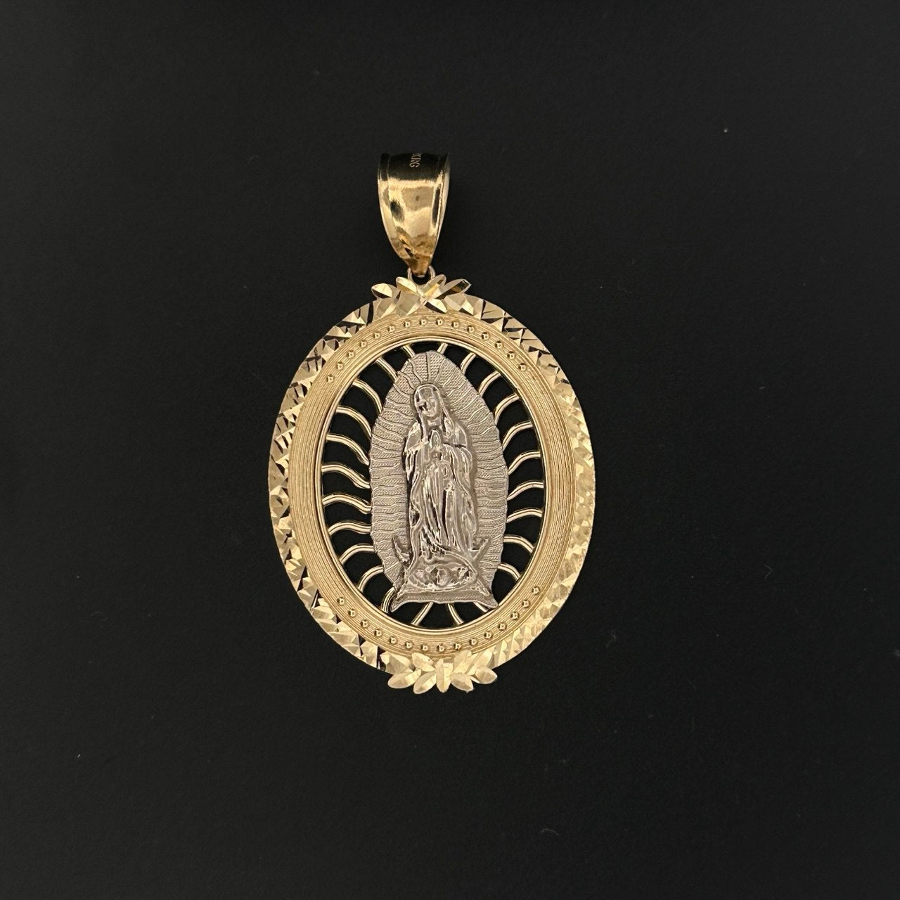 14K Gold Virgin Mary Oval Pendant