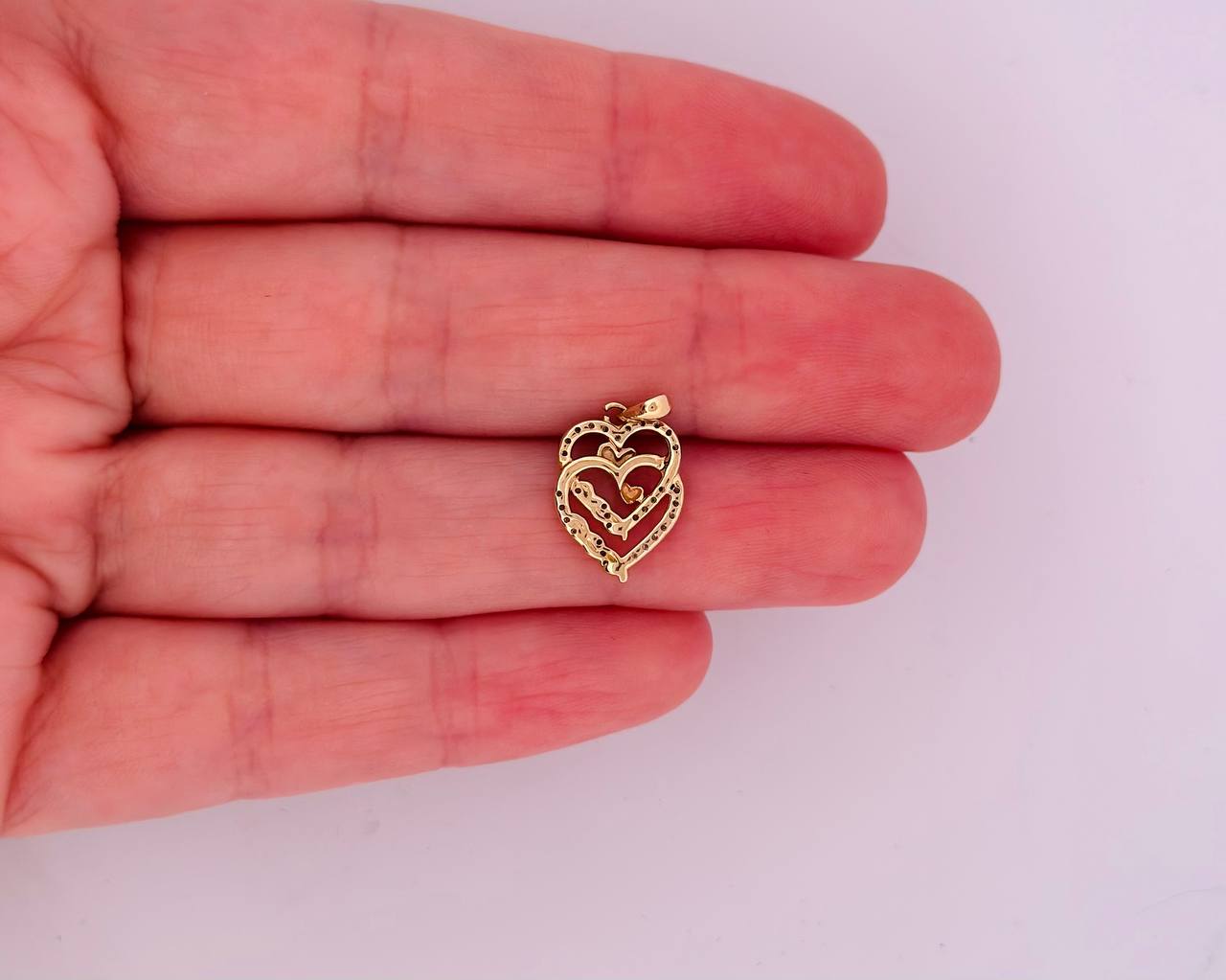 10K Yellow Gold Double Heart Charm with Diamonds  - 1