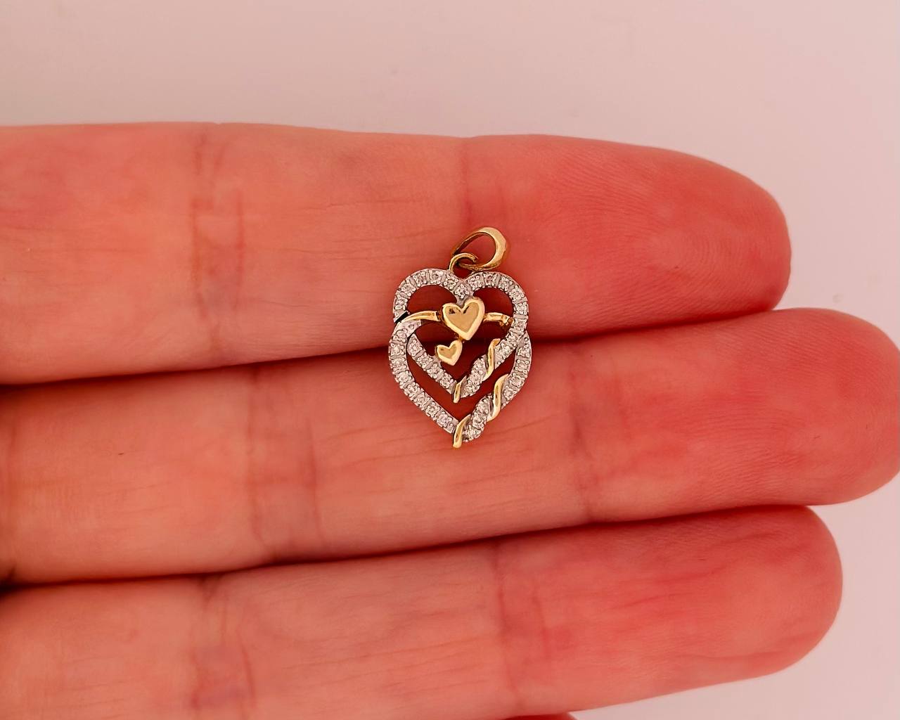 10K Yellow Gold Double Heart Charm with Diamonds  - 1