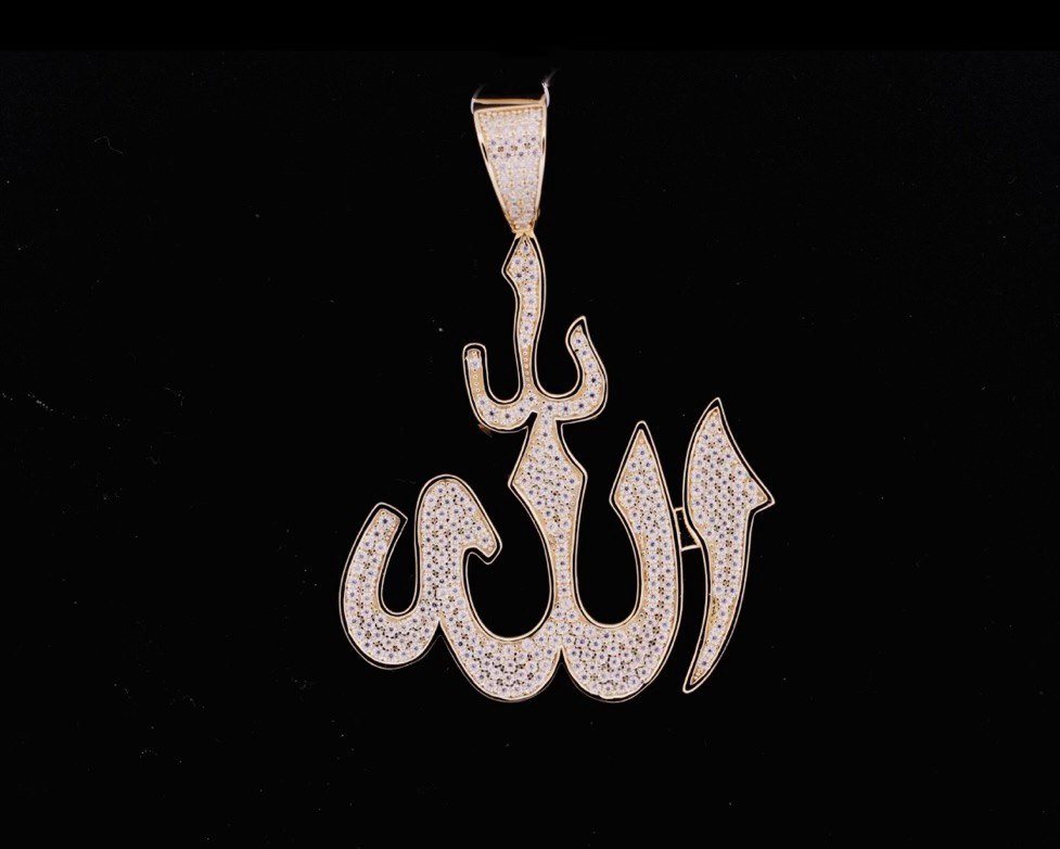 Sterling Silver VVS Moissanite Allah Pendant,