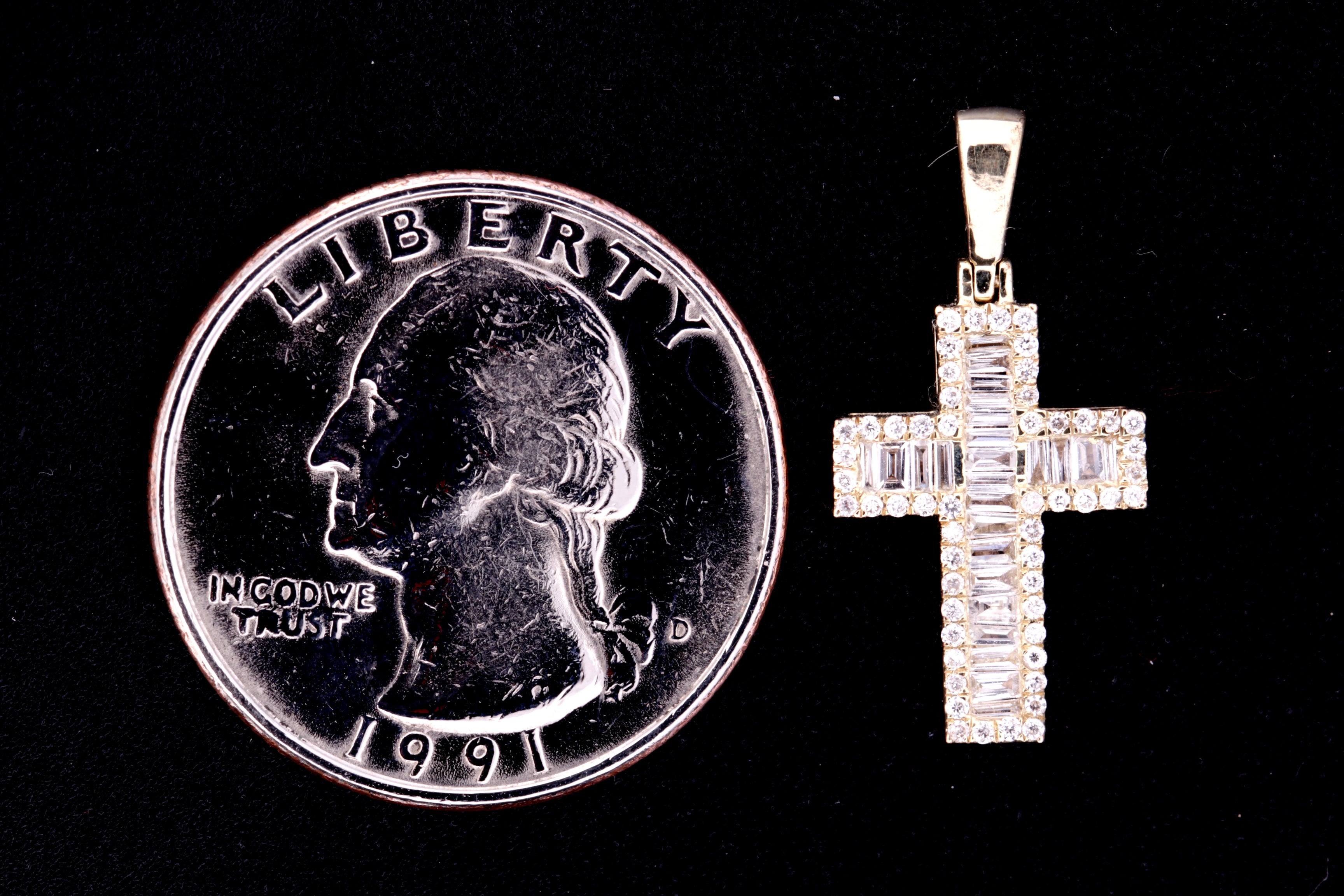 10K Yellow Gold Diamond Cross Pendant  - 1