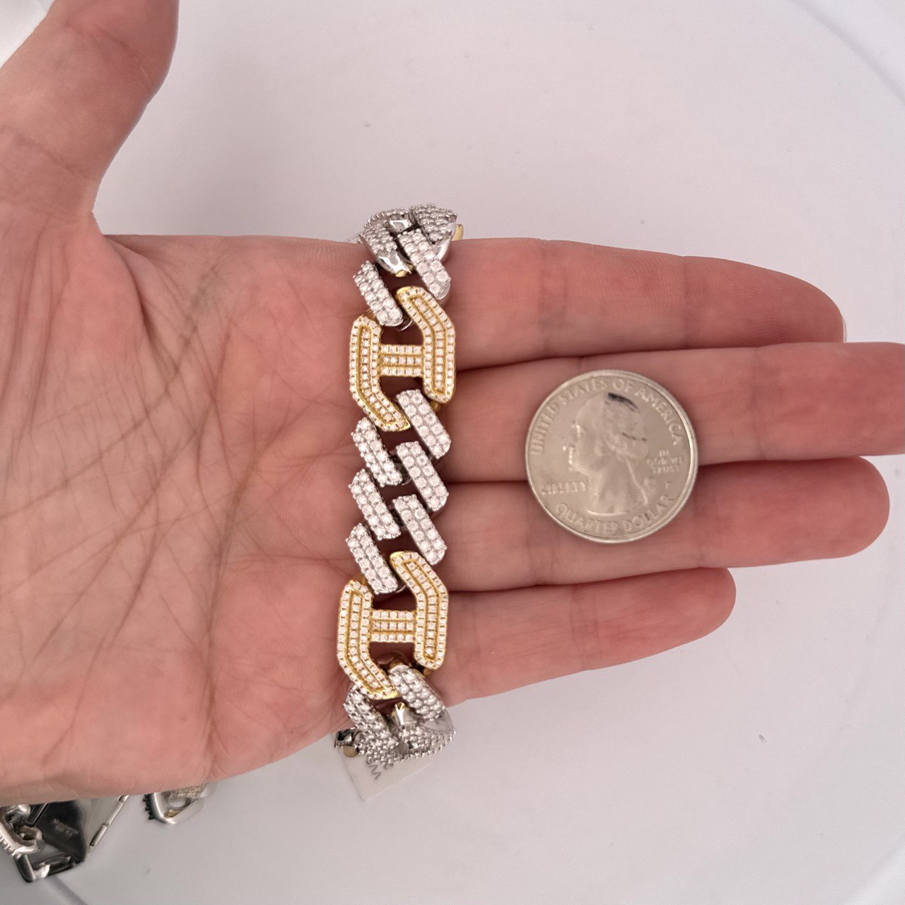 Sterling Silver Solid New Style Miami Cuban Chain Necklace with VVS-D Moissanite Stones, Three Color Options
