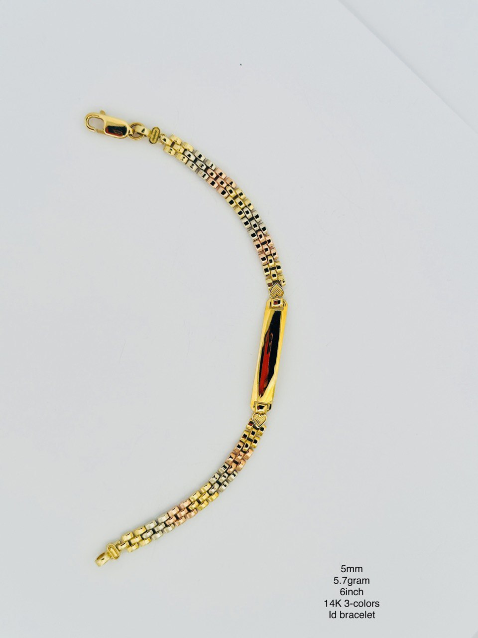14K Solid 3-Color Gold ID Bracelet - 5MM