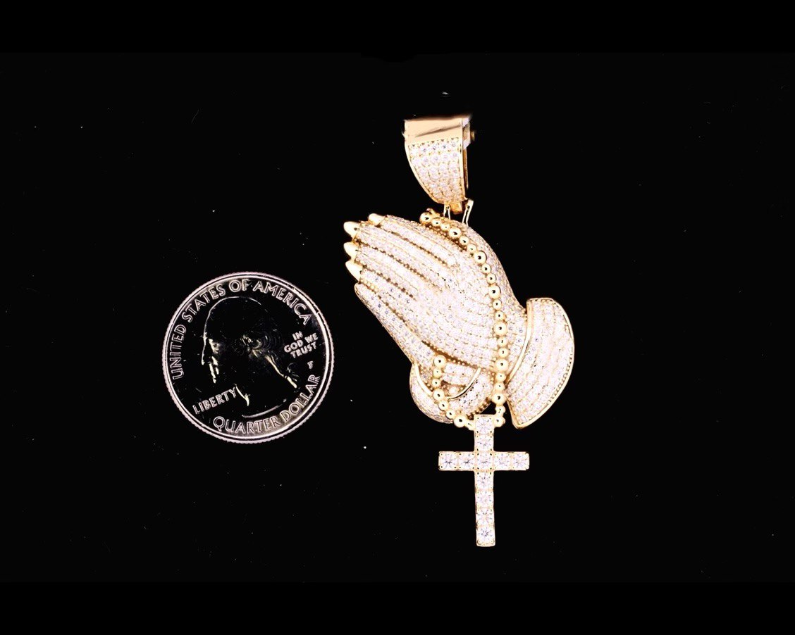 Sterling Silver Praying Hand Pendant with VVS Moissanite