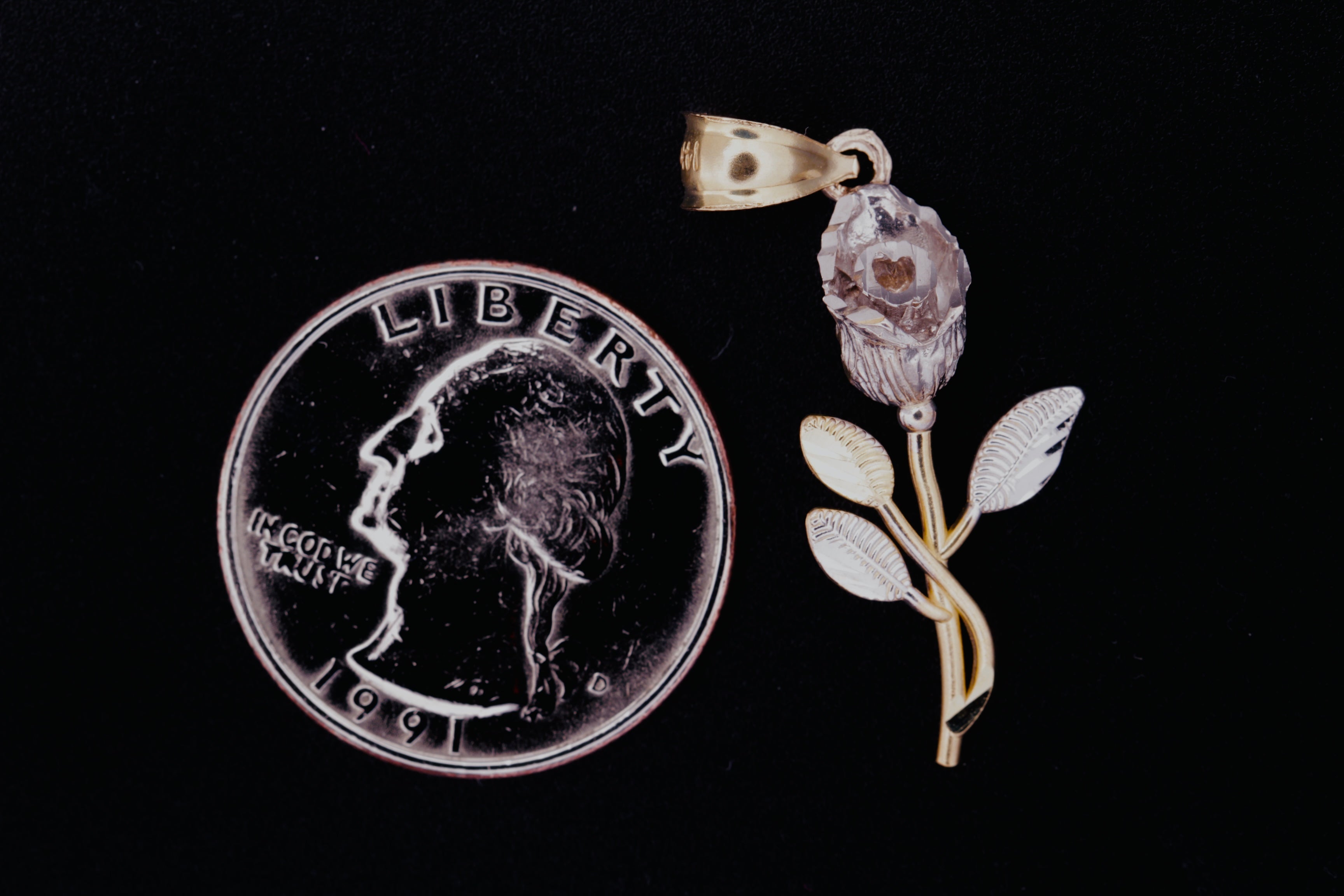 14K Two-Tone Rose Flower Pendant