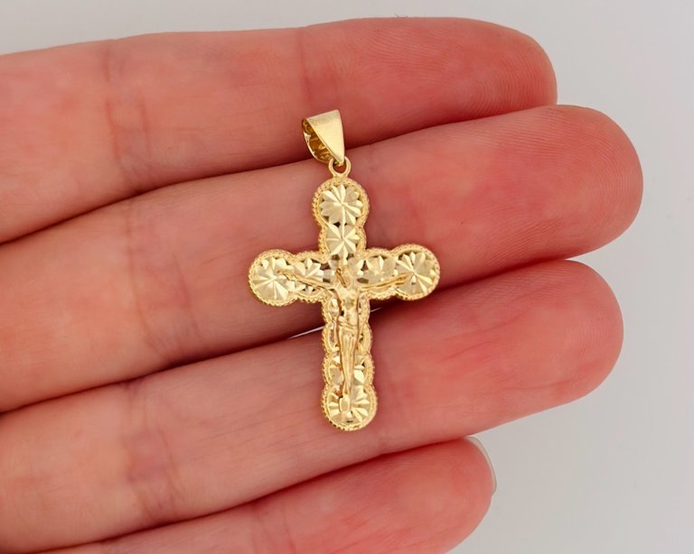 14K Gold Nugget Cross Pendant