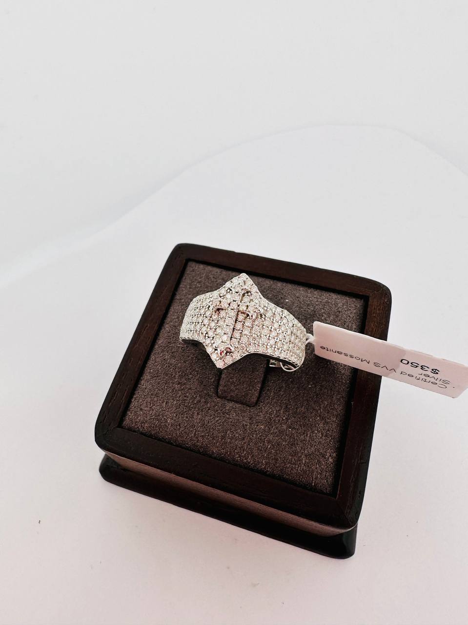 925 Sterling Silver VVS Moissanite Cross Ring