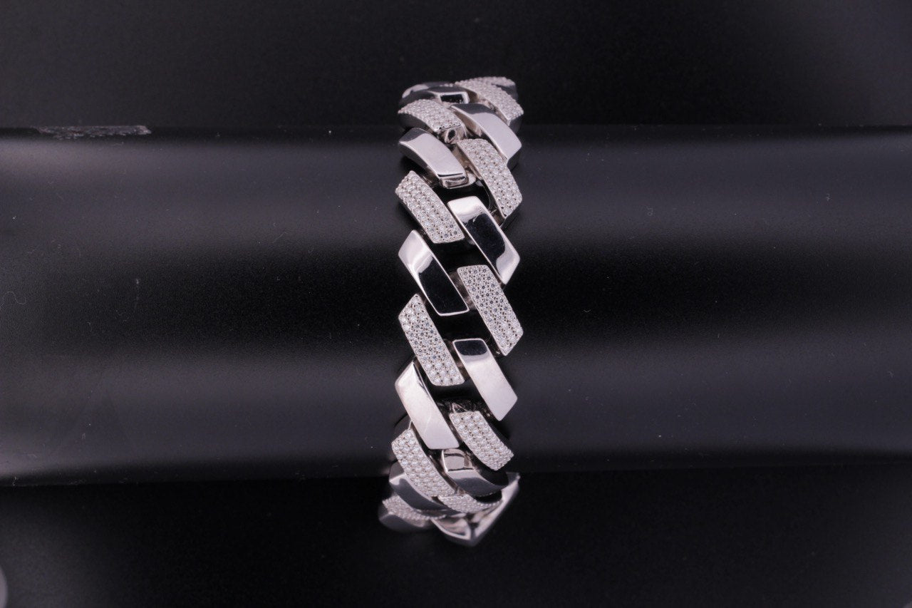 Sterling Silver Solid Miami Cuban Bracelet - 22mm, 10.9CT VVS Moissanite,