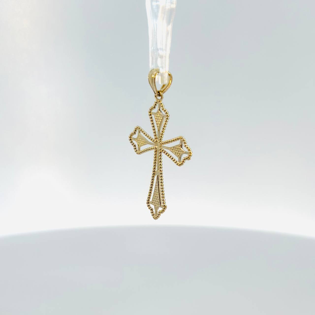 14K Yellow Gold Diamond Cut Cross Pendant  - 2