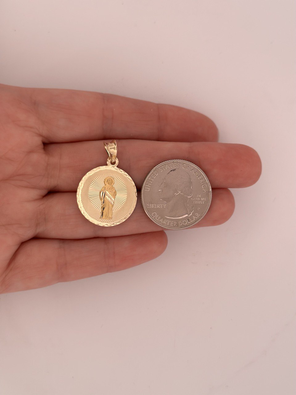 14K Double-Sided Pendant - Jesus and Virgin Mary  - 1