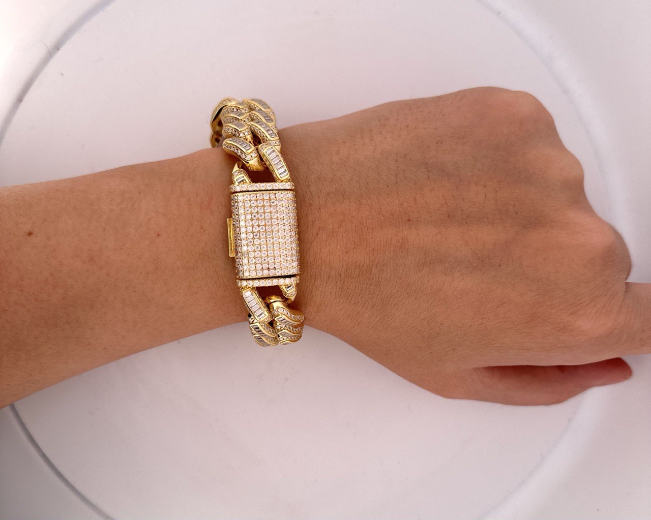 Sterling Silver Solid Miami Cuban Bracelet - 16mm, 19.65CT VVS Moissanite