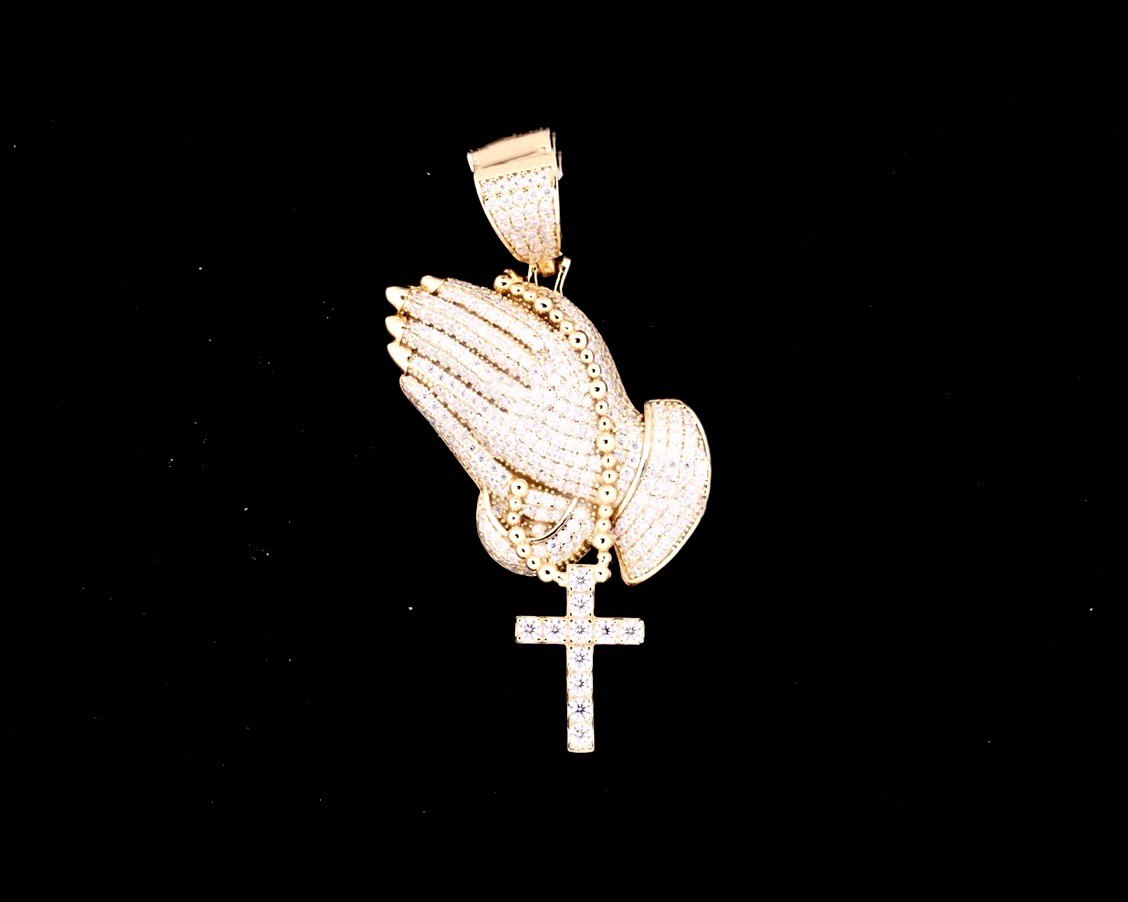 Sterling Silver Praying Hand Pendant with VVS Moissanite