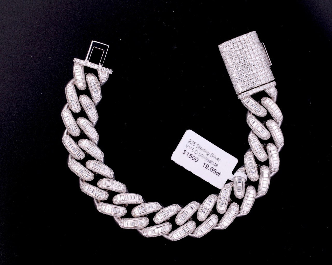 Sterling Silver Solid Miami Cuban Bracelet - 16mm, 19.65CT VVS Moissanite