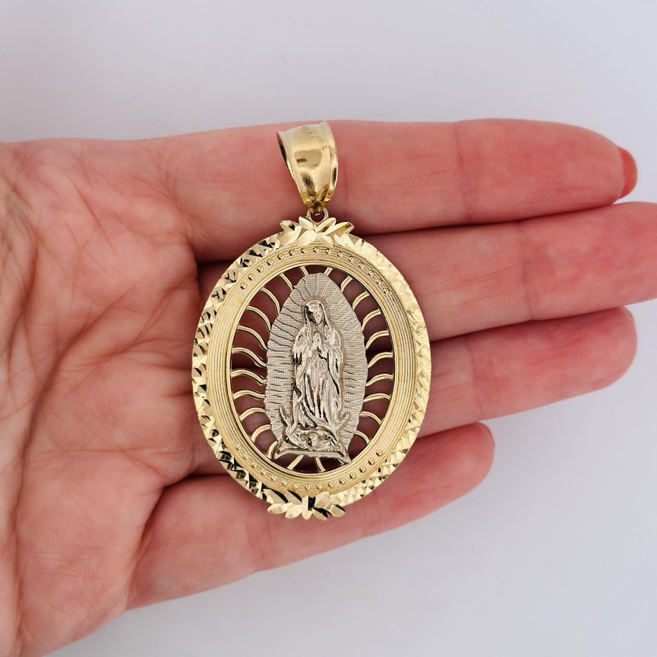 14K Gold Virgin Mary Oval Pendant