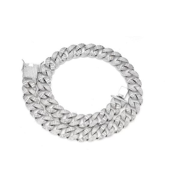 Sterling Silver Miami Cuban Bracelet, 12mm, VVS Moissanite Stones