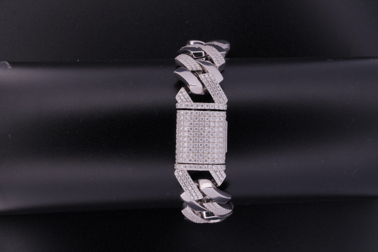 Sterling Silver Solid Miami Cuban Bracelet - 22mm, 10.9CT VVS Moissanite,