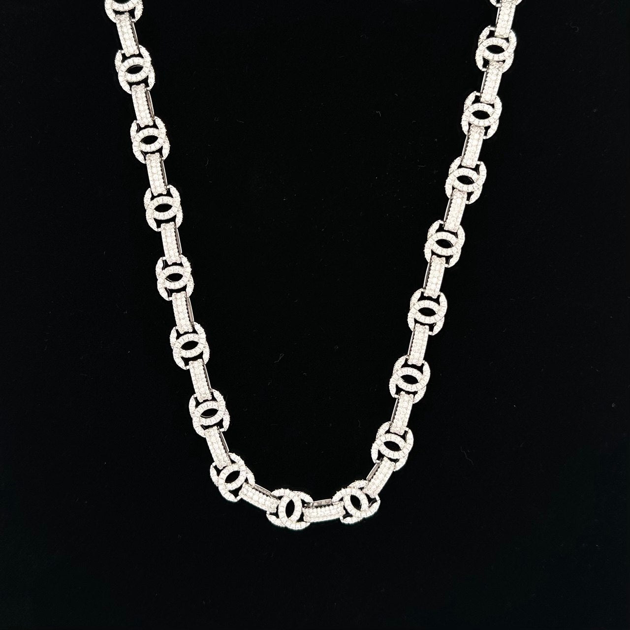 Sterling Silver Solid Chain with VVS Moissanite Stones -  10mm Wide