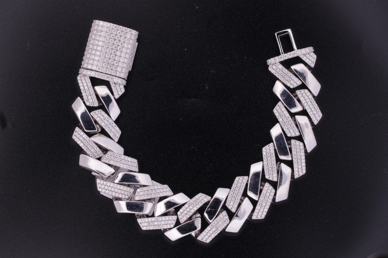 Sterling Silver Solid Miami Cuban Bracelet - 22mm, 10.9CT VVS Moissanite,