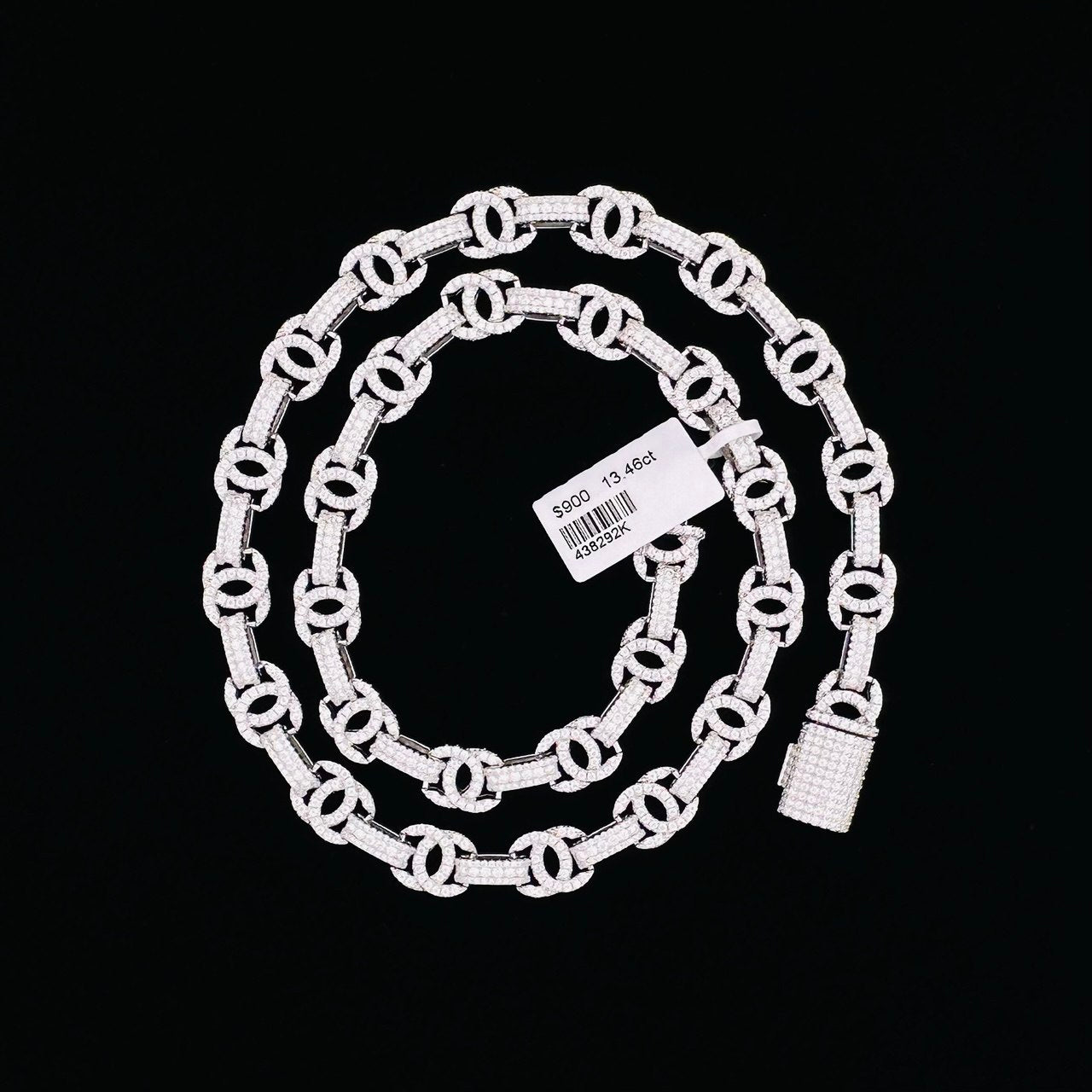 Sterling Silver Solid Chain with VVS Moissanite Stones -  10mm Wide