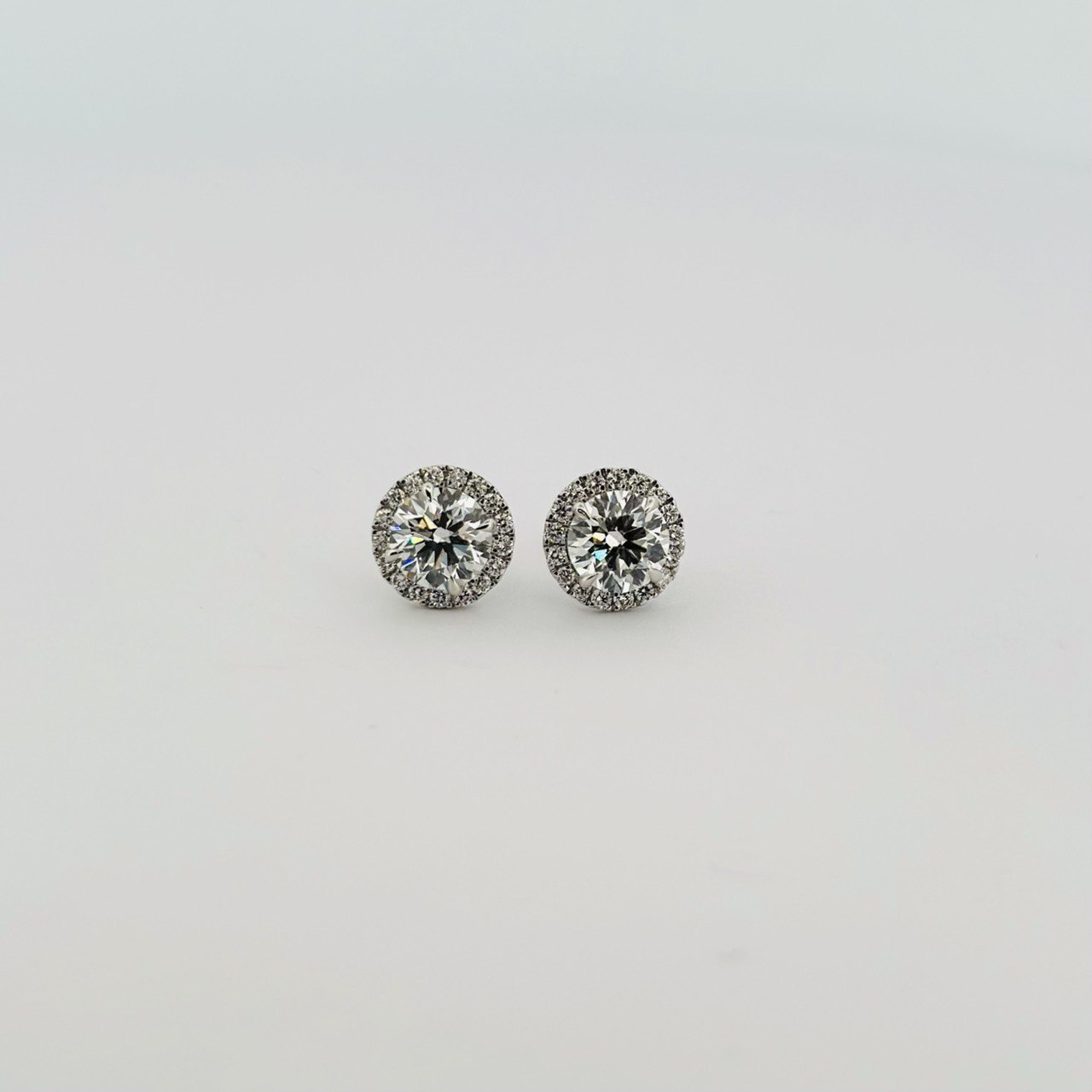 14K White Gold Halo Stud Diamond Earrings with 3.01CTW